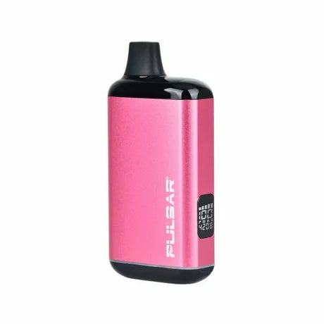 Pulsar DL 2.0 PRO Auto-Draw VV 510 Battery, metallic pink, with built-in mouthpiece and digital display, showcases sleek design and advanced controls for vaping.