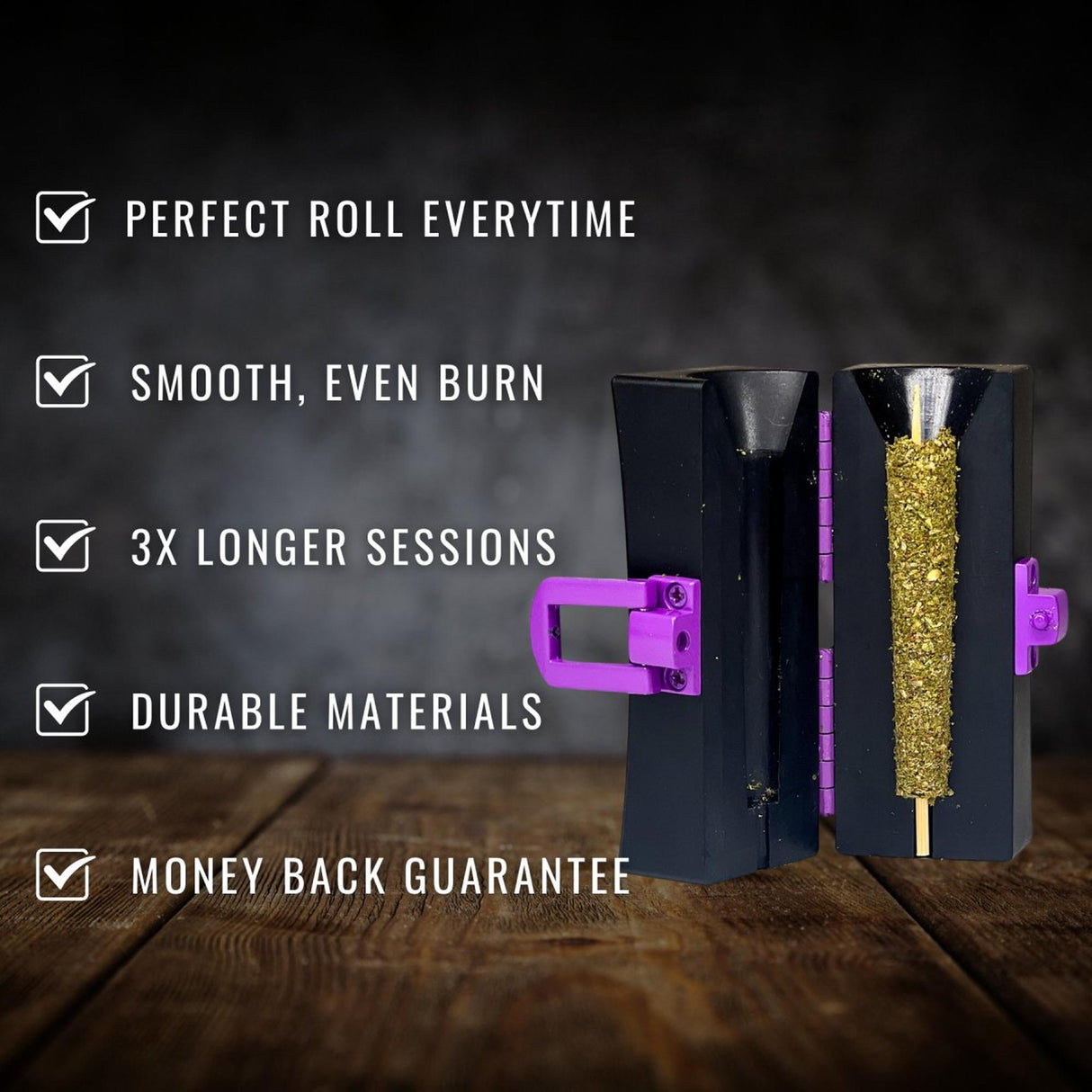 Cone Mold CannaMold - Fits 1g, showing a black and purple device designed for crafting slow-burning, evenly packed smoking cones, enhancing your smoking experience.