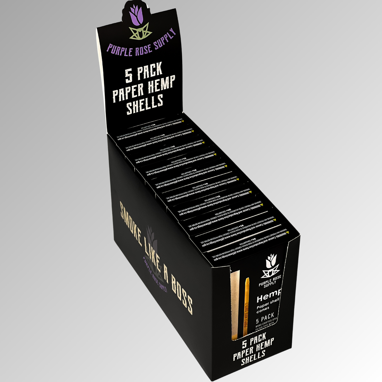 Large Shell Cones carton featuring five black paper shells for large cannagars, designed for a slow, consistent burn, enhancing the smoking experience.