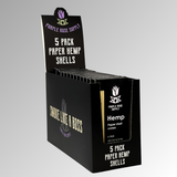 Personal Shell Cones - Carton of 13: Black box with white text, containing pre-formed paper shells for cannagars, enhancing smoking with convenience and premium quality.