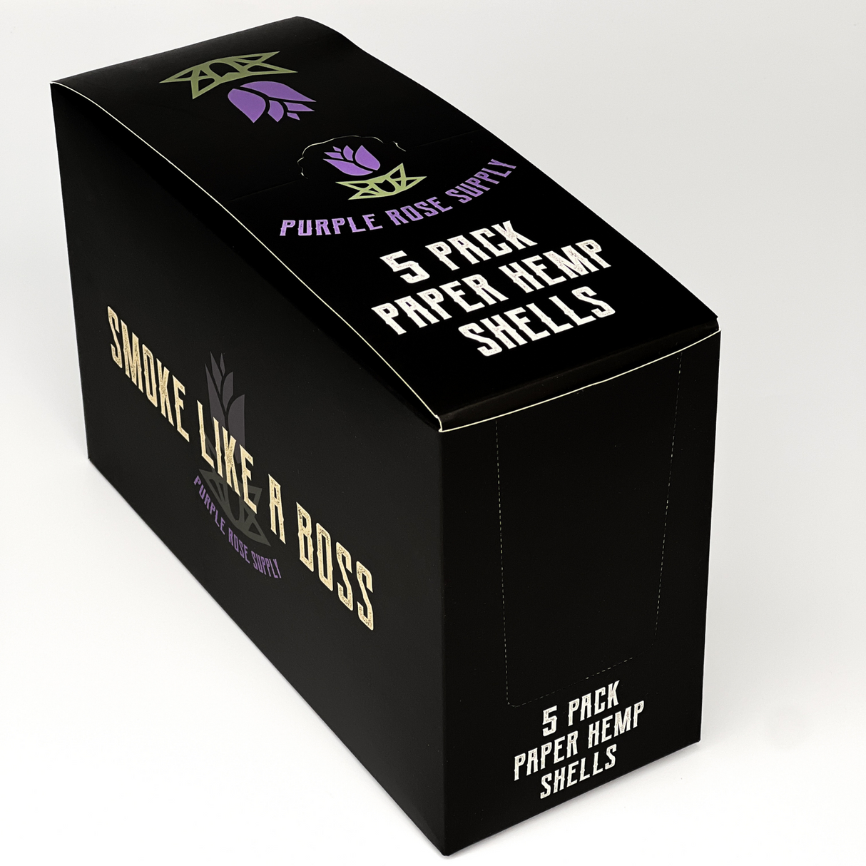 Personal Shell Cones - Carton of 13: Black packaging featuring white and purple text, highlighting premium pre-formed shells for crafting Personal Cannagars, ideal for smoke shops.