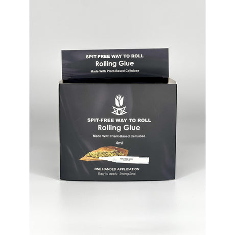 Rolling Glue Box - 4 ml - Carton of 24, featuring hygienic packaging with white text and plant imagery, highlighting its spit-free, precise application benefits.