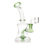 8 Tall Concentrate Dab Rig with green accents, beaker-style base, angled neck, quartz banger, and UFO percolator, offering smooth, flavorful vapor in a compact design.