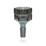 14mm Terminator Revolution Pull-Out Bowl V2 features a glass design with multiple top chamber holes and an 18 mm male joint for hookah stems.