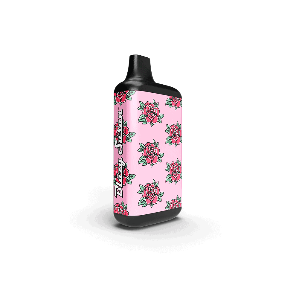 Secret Box Battery in a pink sleeve with rose illustrations, featuring a black mouthpiece. Compact design ideal for discreet vaping.