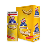 Hemparillo Wraps - Banana - Carton of 15, featuring a close-up of a resealable pack highlighting their banana flavor, hemp material, and tobacco-free nature.
