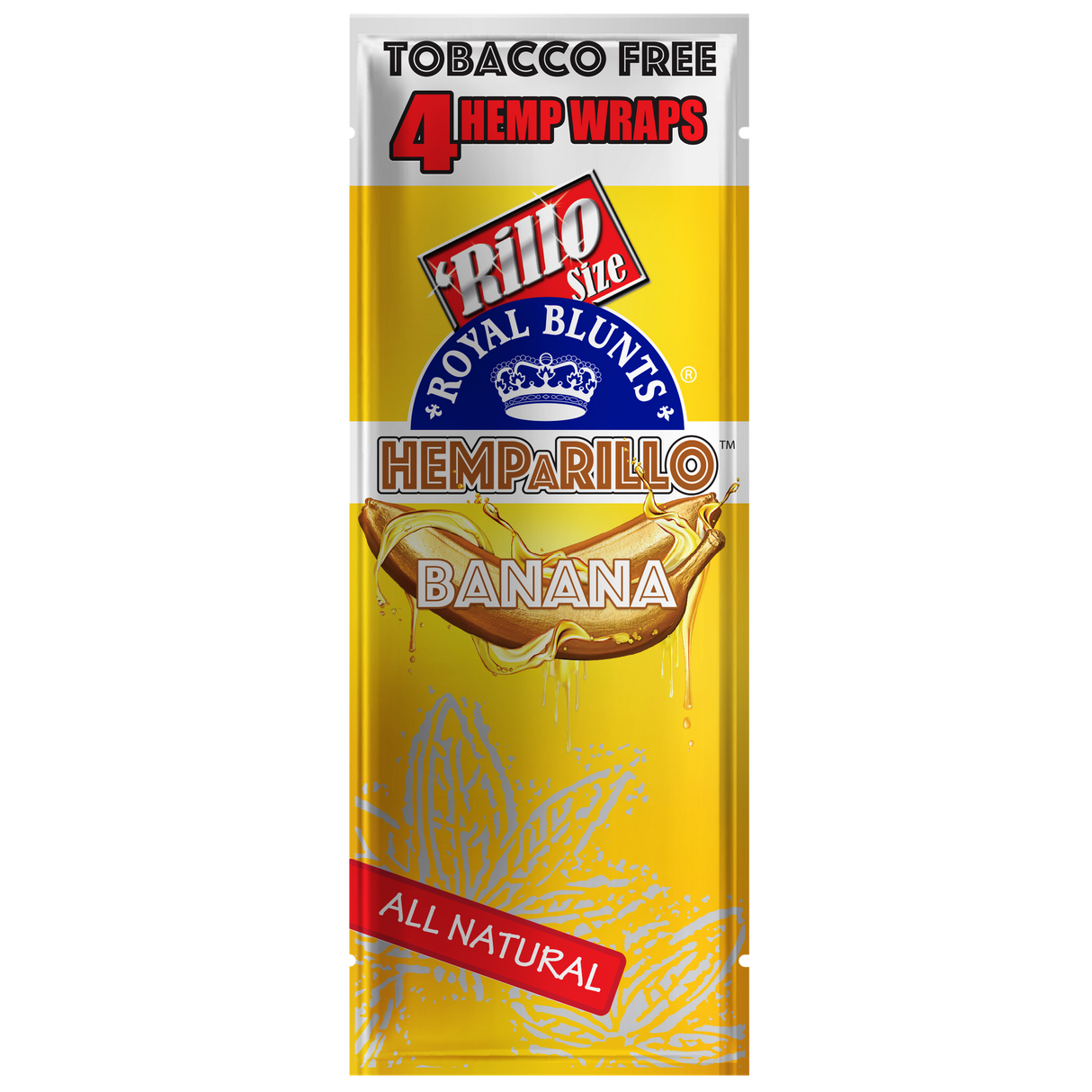 Hemparillo Wraps - Banana - Carton of 15, featuring a close-up of the logo and resealable packs, ideal for offering a tobacco-free, banana-flavored experience.