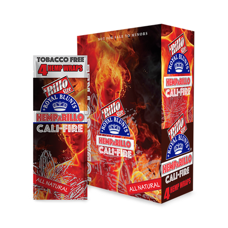 Hemparillo Wraps - Cali Fire - Carton of 15, featuring hemp-based, tobacco-free wraps designed for slow-burning, smooth pulls. Ideal for dispensaries and head shops.