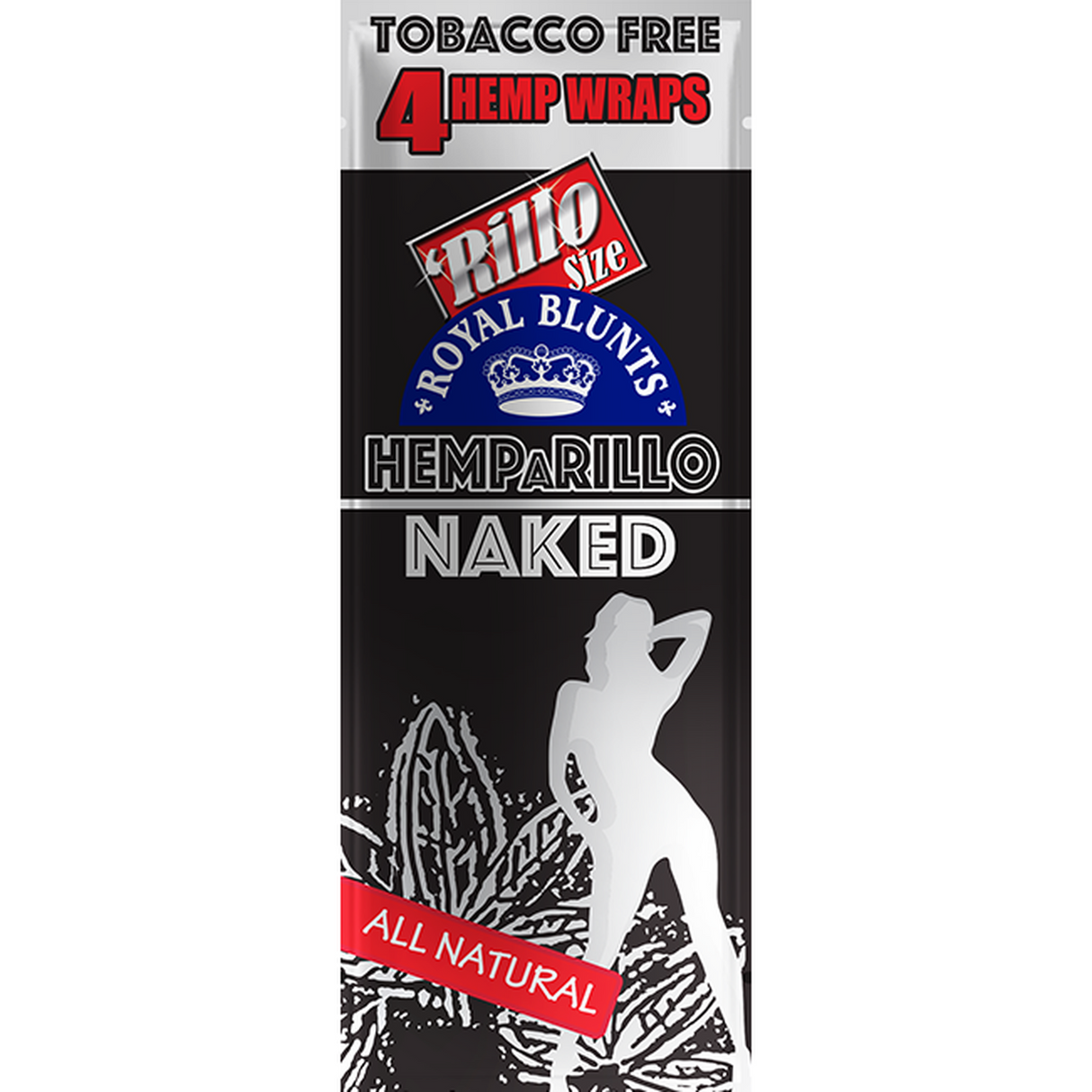 Hemparillo Wraps - Naked - Carton of 15, featuring flavorless, pure hemp wraps ideal for minimalist smokers, highlighted by a close-up of product signage and graphic elements.