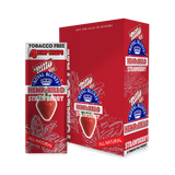 Hemparillo Wraps - Strawberry - Carton of 15, featuring natural hemp wraps with a sweet strawberry flavor, shown alongside a red strawberry juice can and related items.