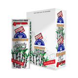 Hemparillo Wraps - Sugar Cane - Carton of 15, featuring a resealable pack with natural hemp wraps, visible box, and close-up of packaging detail.