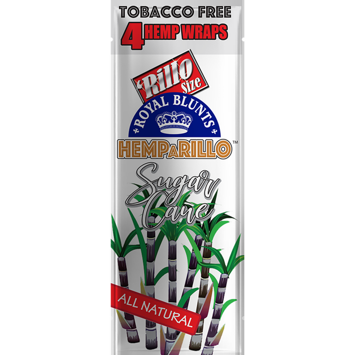 Hemparillo Wraps - Sugar Cane - Carton of 15, featuring a close-up of the resealable pack, highlighting the natural hemp, slow-burning, nicotine-free wraps.