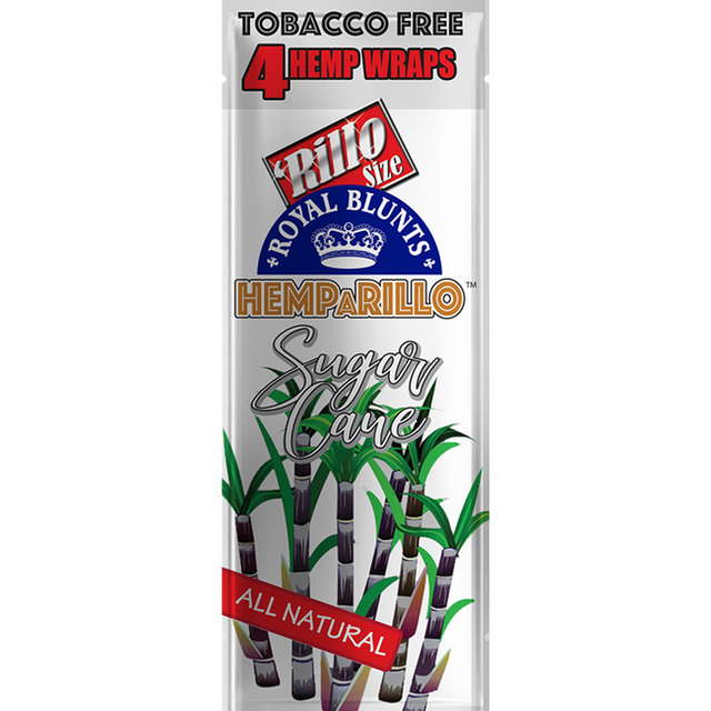 Hemparillo Wraps - Sugar Cane - Carton of 15, featuring a close-up of the resealable pack, highlighting the natural hemp, slow-burning, nicotine-free wraps.