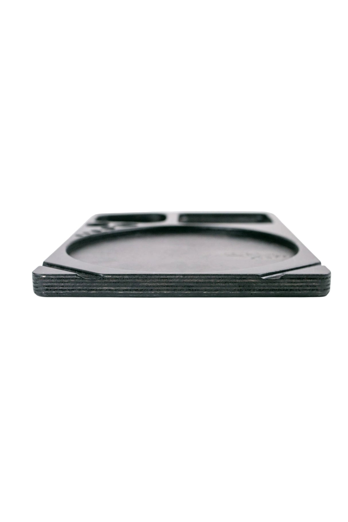 Low-profile Blazy Susan Dab Tray with birch wood finish, featuring a large central well and multiple smaller compartments for organized food or condiment presentation.