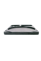 Low-profile Blazy Susan Dab Tray with birch wood finish, featuring a large central well and multiple smaller compartments for organized food or condiment presentation.