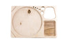 Blazy Susan Dab Tray: Laser-cut birch wood organizer with brush holders, paint mixing well, and compartments for art supplies, designed for efficient desk use.