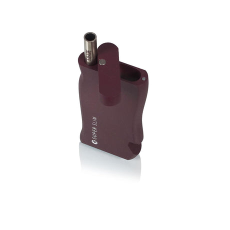 Close-up of the RYOT Slim Super Dugout, showcasing its powder-coated aluminum body with integrated magnetic lid and stainless steel one hitter for convenient smoking.