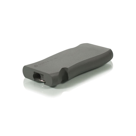 Super Slim Aluminum Dugout - Powder Coated - Black; slim, pill-shaped key-holder with branding, featuring magnetic lid, integrated poker, and storage for convenient, portable smoking.