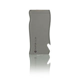 Super Slim Aluminum Dugout - Powder Coated - Black, a sleek card-style wallet with a bottle opener notch, designed for portability and smoking convenience.