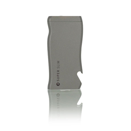 Super Slim Aluminum Dugout - Powder Coated - Black, a sleek card-style wallet with a bottle opener notch, designed for portability and smoking convenience.