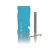 Super Slim Aluminum Dugout - Powder Coated - Black, featuring a blue pocket-sized case, stainless-steel straw, and cleaning brush, showcasing portable smoking convenience.