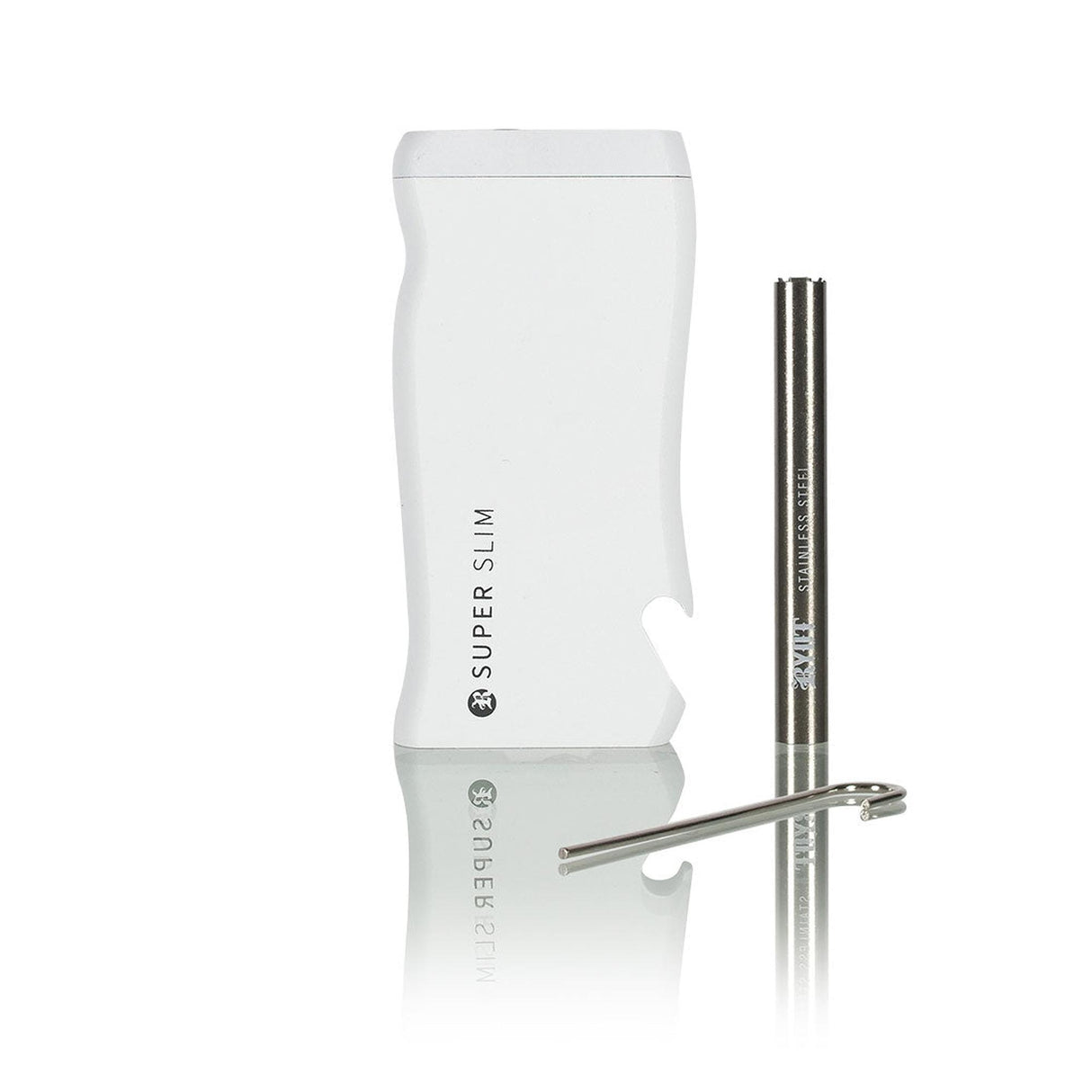 Portable Super Slim Aluminum Dugout kit with a white carrying case, stainless-steel straw, and matching cleaning brush for compact, reusable straw use.