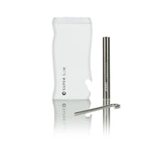 Portable Super Slim Aluminum Dugout kit with a white carrying case, stainless-steel straw, and matching cleaning brush for compact, reusable straw use.