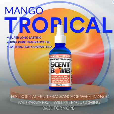 Concentrated Air Freshener - 1 oz bottle on a table, highlighting Scent Bomb's pure fragrance formula, ensuring a long-lasting, irritation-free scent experience.
