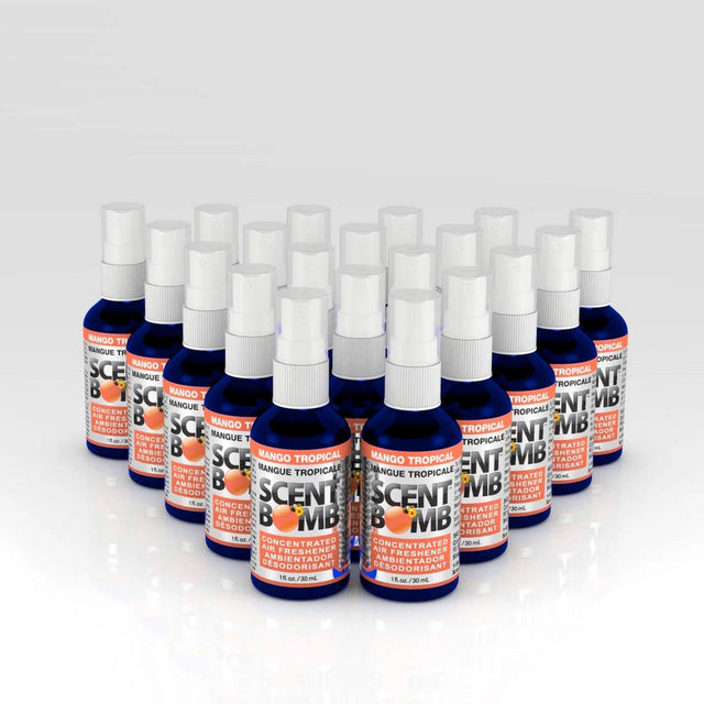 Concentrated Air Freshener - 1 oz bottles featuring Scent Bomb's pure fragrance oil for long-lasting scent, displayed in a group emphasizing their compact, convenient size.