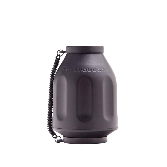 Smokebuddy Original Air Filter, a black rectangular device with a hose, designed for discreet smoke and odor elimination, featuring a compact, portable design.