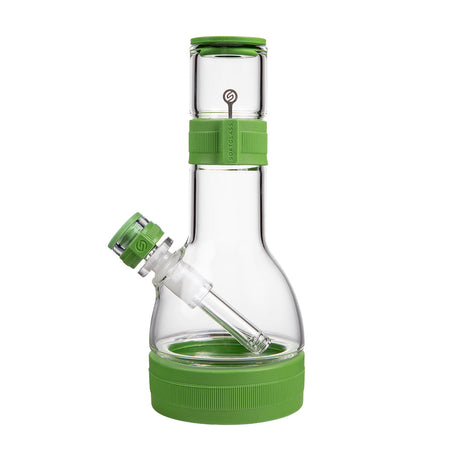 soft glass core bong clear glass with green accents on a white background
