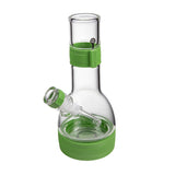soft glass core bong clear glass with green accents on a white background
