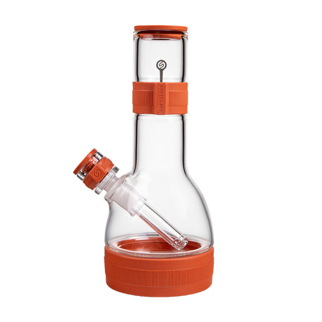 soft glass core bong clear glass with orange rubber bands on a white background
