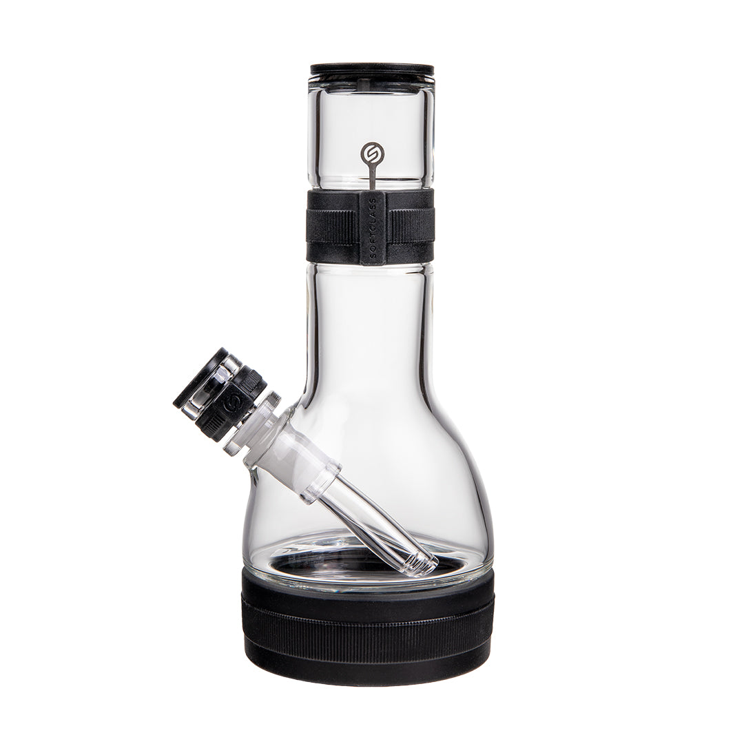 soft glass core bong clear with black accents on a gray background