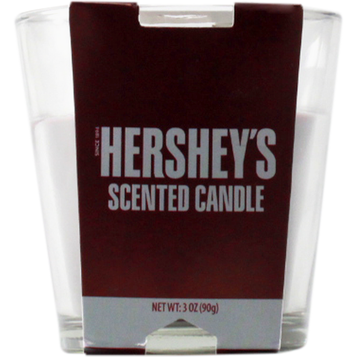 Hershey’s Chocolate Scented Candle in a 3oz glass tumbler, featuring a single wick, designed for strong, nostalgic aroma appeal in head shops and dispensaries.
