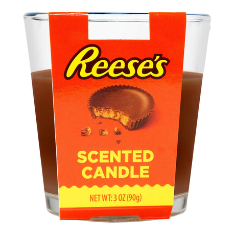 Scented Candle - Reese’s Chocolate (24 Hour Burn Time) in glass tumbler, mimicking Reese’s aroma with three wicks for a rich, nostalgic fragrance experience.