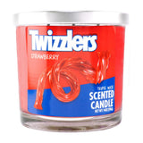 Scented Candle - Twizzlers Strawberry, 3oz glass tumbler with a single wick, featuring an authentic strawberry fragrance for a unique, candy-inspired experience.
