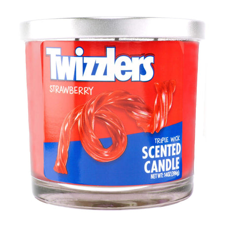 Scented Candle - Twizzlers Strawberry, 3oz glass tumbler with a single wick, featuring an authentic strawberry fragrance for a unique, candy-inspired experience.