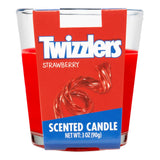 Scented Candle - Twizzlers Strawberry (24 Hour Burn Time) in a glass with a red box, offering a nostalgic strawberry aroma for impulse buys.