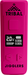 Pro Digital 510 Thread Battery, pink handheld mod, features Tribal logo, OLED display, fire button, adjustable voltage, and JIGGLERS branding.