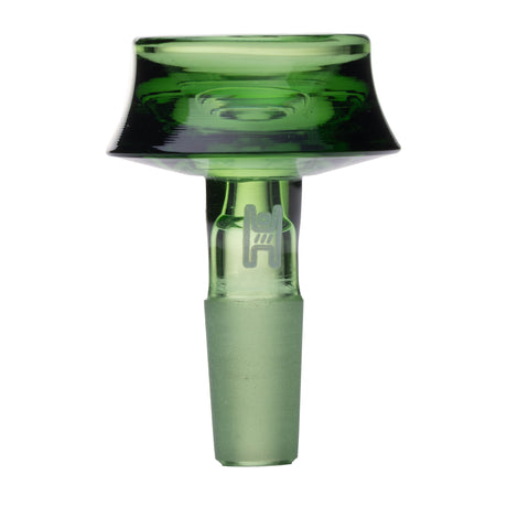 Cauldron Flower Bowl - 10mm, a green-tinted glass adapter for water pipes, features a flared top, reinforced neck, and a 10mm ground-glass joint for universal use.
