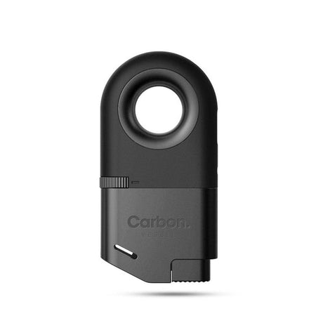 Carbon Inverted Lighter, a compact, handheld device with distinctive circular handle and adjustment knob, featuring a refillable inverted design and precision trigger ignition for versatile use.
