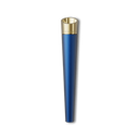 Vessel Cone One Hitter features a metallic-blue, tapered cylindrical body with a gold top band engraved “VESSL,” designed for enhanced airflow and cooling.