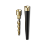 Precision Cone One Hitter with gold double helix design and black holder, used for removing screws and enhancing airflow in dry herb accessories.