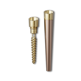 Vessel Cone One Hitter with Helix insert and tapered mouthpiece, showcasing precision-machined, gold-tone metal components for enhanced dry-herb vaporizing.