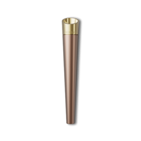 Vessel Cone One Hitter, a slim, bronzed pen-style vaporizer battery with a gold-tone top, designed for threaded vape cartridges, merging style with functionality.
