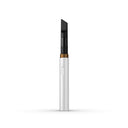 Cordless mini desktop vacuum with a white rechargeable handle, gold collar, and black crevice nozzle, designed for precise dust pickup on keyboards and desk corners.
