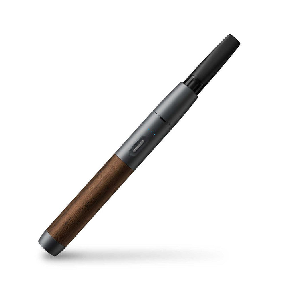 Craftsman 510 Thread Battery - Slate/Walnut: Pen-shaped vaporizer with walnut wood grain lower body, metal midsection, LED indicators, and removable mouthpiece.