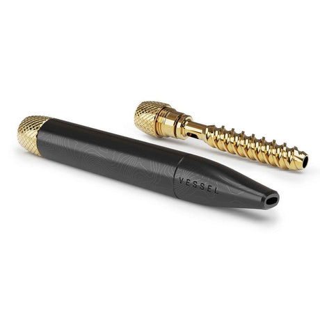Helix Premium One Hitter kit with a black aluminum storage tube and gold-plated spiral metal pipe, highlighting its compact, ergonomic design for dry herb use.