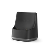 Ridge Charger - Black: Matte-black dock with VESSEL embossed, featuring gold-plated contact pins for Compass Series charging; includes 1.5m USB to USB-C cable.